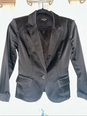 bebe Black Satin Tailored Single-Button Blazer